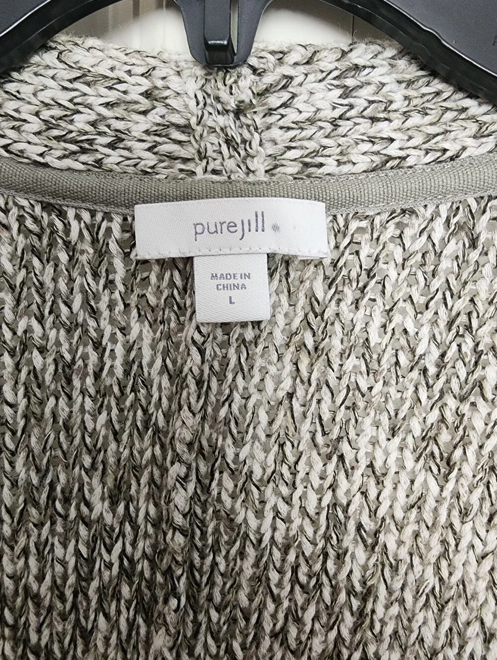 Pure Jill Cozy Open-Front Gray Marled Knit Sweater Cardigan SZ Large
